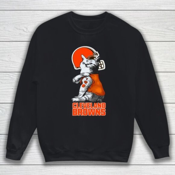 NFL Football My Cat Loves Cleveland Browns Sweatshirt Fan Gift Unisex Apparel - Picture 1 of 5